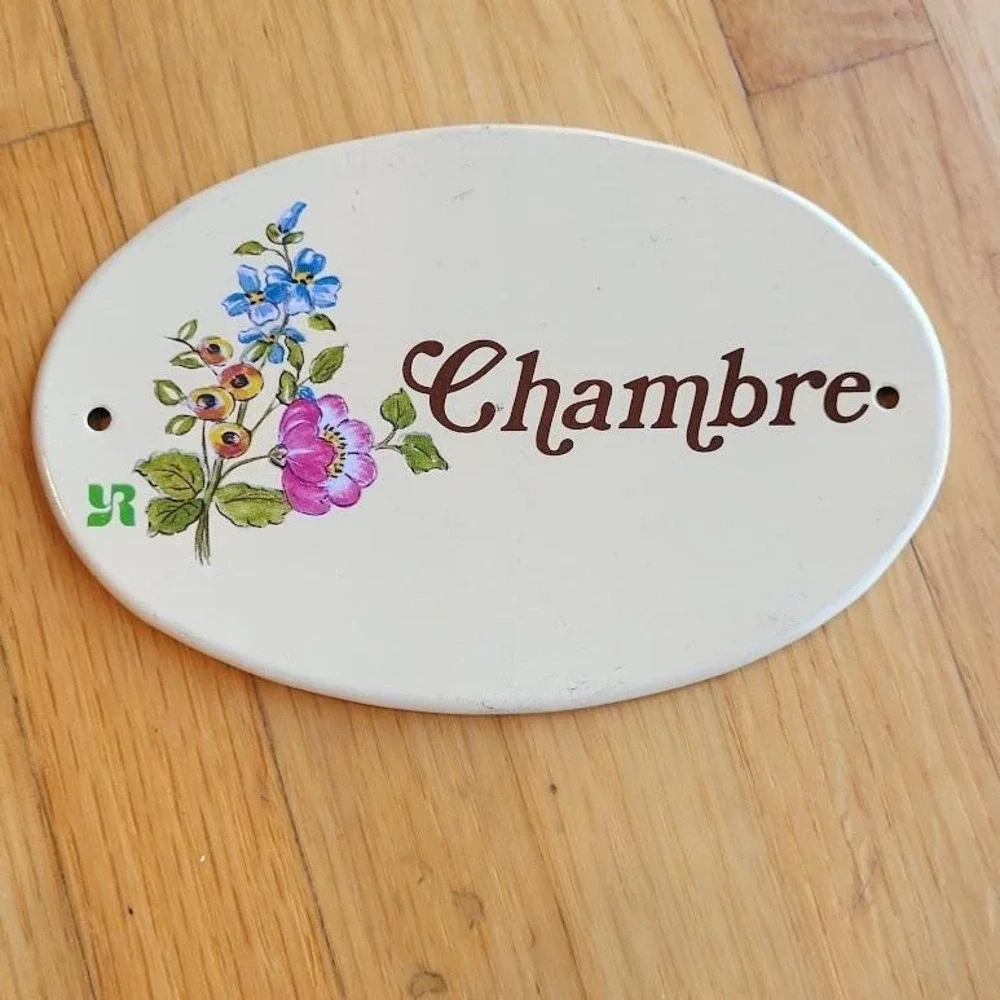 SET of 2 Vintage Enamel Signs French Home Chambre Salle de Bains Chateau core